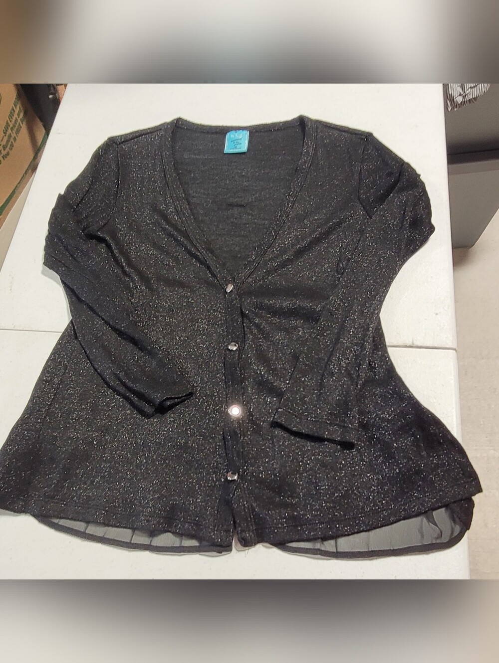 h.i.p. Black Sparkle Knit Top with Turquoise Tag